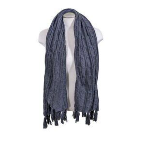 Large Gray Cable Knit Blanket Scarf Fringe Fall Autumn Winter Cozy Cabincore